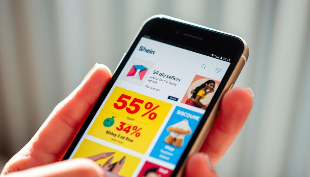 A vibrant, well-lit close-up view of the Shein mobile app interface, showcasing various discount deals and offers prominently displayed on the screen. The app's user interface is clean, modern, and intuitive, with eye-catching graphics, bold colors, and a dynamic layout that draws the viewer's attention to the enticing discount offers. The scene is bathed in a warm, natural light, creating a sense of inviting allure and excitement around the Shein shopping experience. The overall composition highlights the accessibility and user-friendly nature of the Shein app, making it an ideal tool for discovering and accessing fantastic fashion deals on the go. A vibrant, well-lit close-up view of the Shein mobile app interface, showcasing various discount deals and offers prominently displayed on the screen. The app's user interface is clean, modern, and intuitive, with eye-catching graphics, bold colors, and a dynamic layout that draws the viewer's attention to the enticing discount offers. The scene is bathed in a warm, natural light, creating a sense of inviting allure and excitement around the Shein shopping experience. The overall composition highlights the accessibility and user-friendly nature of the Shein app, making it an ideal tool for discovering and accessing fantastic fashion deals on the go.